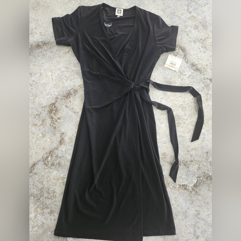 Anne Klein Black Midi Wrap Dress